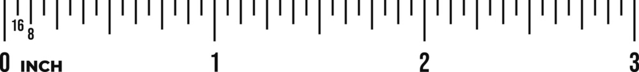 Ruler scale 3 inches. Inch scale for measurement