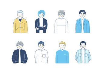 さまざまな若い男性8人　上半身