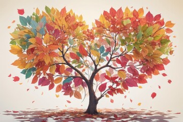 A tree whose multicolored leaves form a heart, with a flat bottom. symbolizing love and shared growth, perfect for Valentine's Day