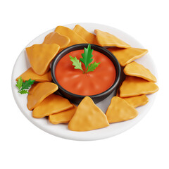 3D Illustration of Nachos with Sauce
