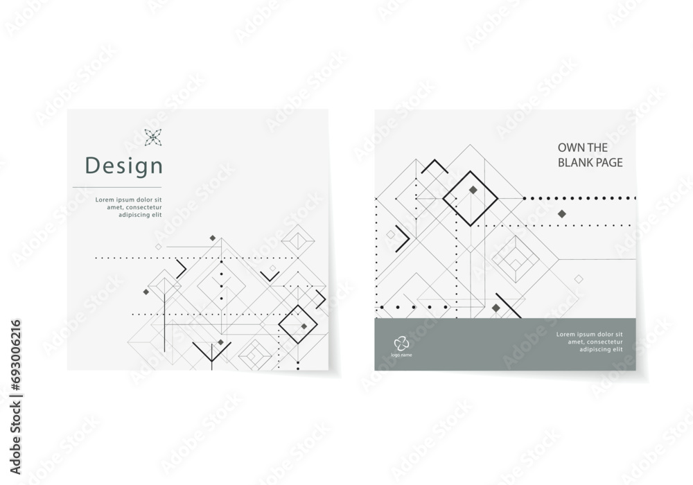 Poster white background with lines, dots, squares and circles that meet fancy beautiful pattern. for your t
