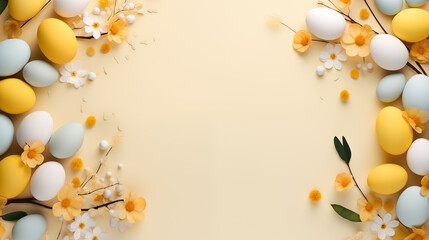 Naklejka na ściany i meble background with easter eggs and flowers