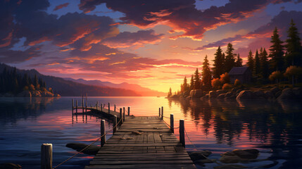 Small Dock and sunset at the lake