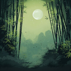 bamboo forest in night - obrazy, fototapety, plakaty