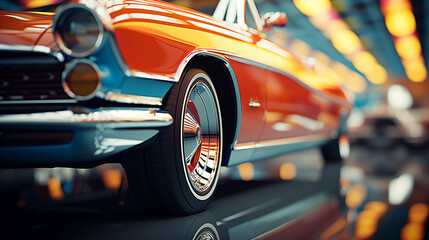 Abstract, colorful interpretations of vintage cars in a futuristic style.