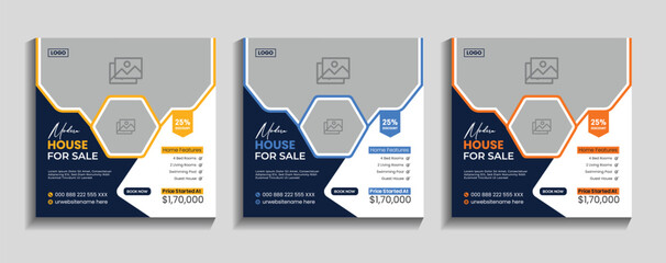 Real estate modern house for sale social media post banner template design. social media ads, flyers, signs, web ads. easily editable, Minimal, and colorful banner design for Instagram posts. - obrazy, fototapety, plakaty
