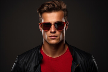 Fototapeta premium Generative ai picture of handsome nice man wear trendy glasses isolated on grey color background