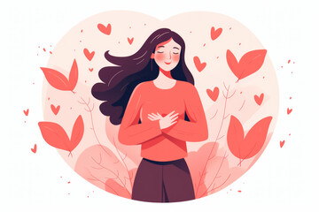 Happy Woman Hugging Herself Love Concept Illustration White Background