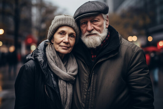 AI generated photography of happy charming mature married people isolated on grey background