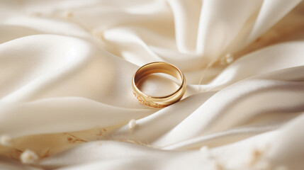 Wedding rings on white silk