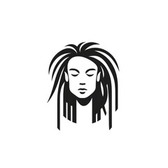 Simple graphic logo of girl with dreadlocks on white background. - obrazy, fototapety, plakaty