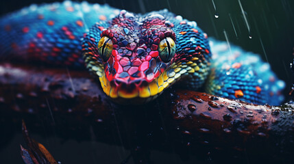 Macro shot of a colorful highly venomous - obrazy, fototapety, plakaty