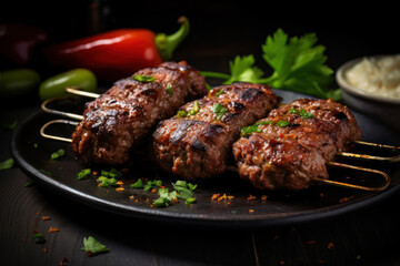 Spicy minced meat kebab usually made from lamb or beef cooked on a skewer