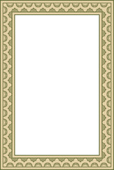 Vector square gold and green Indian national ornament. Ethnic plant border. Flowers frame. Poppies and leaves..