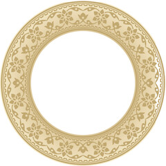 Vector round golden Indian national ornament. Ethnic plant circle, border. Frame, flower ring. Poppies and leaves..