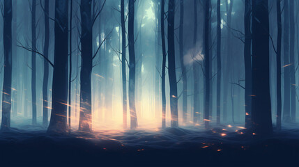 Mystical atmosphere of winter forest