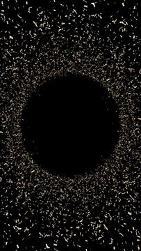 confettis dor&eacute;s qui apparaissent en spirale et tournent - rendu 3D - vid&eacute;o verticale
