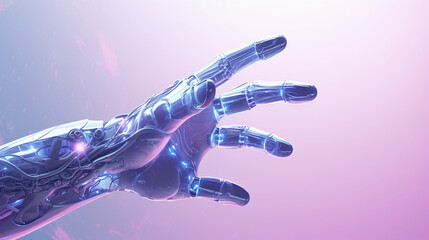 A robotic finger points to a distant background illustration