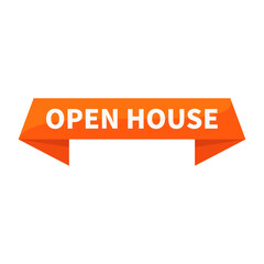 Open House In Orange Rectangle Ribbon Shape For Advertising Invitation Announcement Information Business Marketing Social Media
