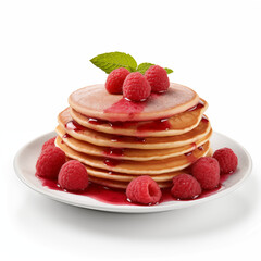 Pancake Day - Raspberry Pancakes with Forest Fruit Sirup Isolated on White Background. Happy Pancake Day.