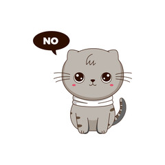 cute cat says no cute kawaii animal pet vector illustration template design