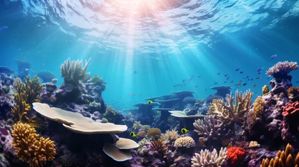 Zelfklevend Fotobehang Panorama background of beautiful tropical coral reef © Hamna