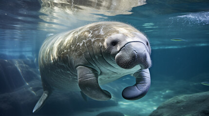 Portrait of a West Indian manatee or Sea cow