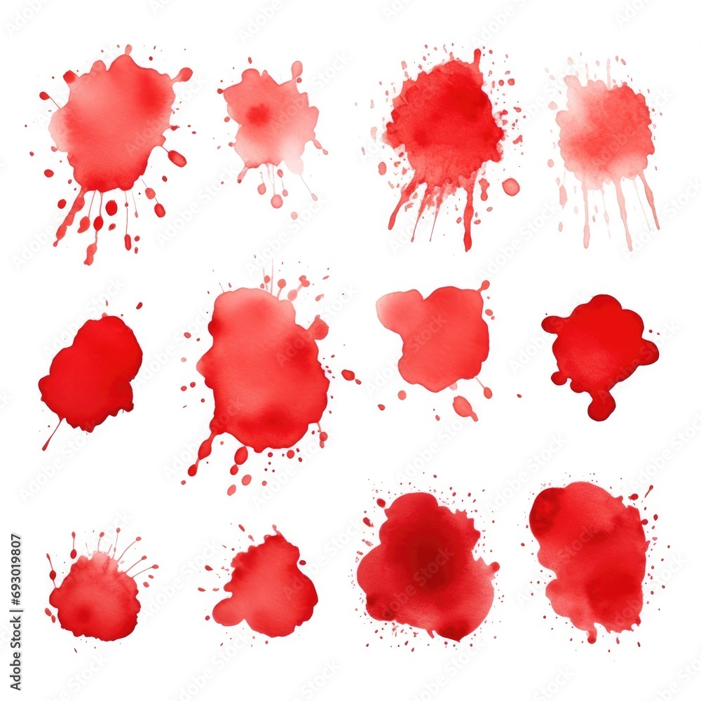 Poster set of watercolor paint stains blobs and splashes on white