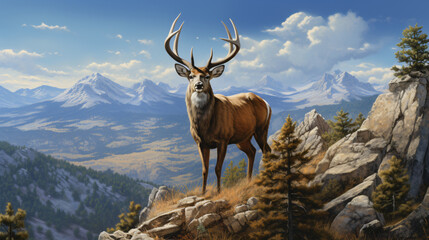 Portrait of mule Deer standing on Rocky Mountain