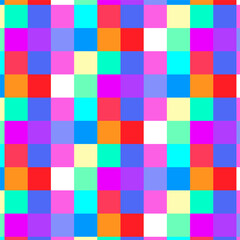 Trendy vector seamless pattern with dot pixel art y2k style vintage retro video game. Tech Abstract Background with Random color Pixels. Vector Chaotic Squares Mosaic Pattern