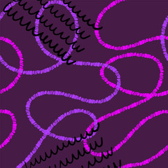 Naive squiggle pattern with bright colored textured wavy lines on a light background. Creative abstract squiggle style drawing background.