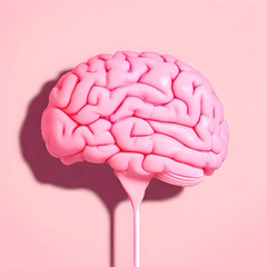 Isolated pink brain is melting. Pastel tones, mental problems, pouring brain lobe. This content with created with AI tools.