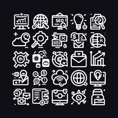 Digital Marketing Icons Set: Sleek symbols for online ads, SEO, e-commerce - Minimallest Digital Marketing Logo and Icons.

