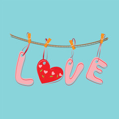 Funny letters on a string love vector illustration