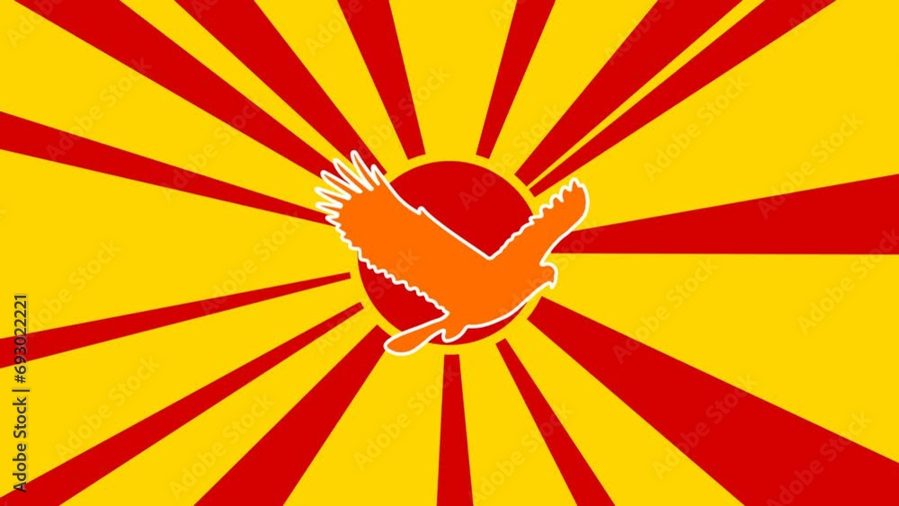 Poster eagle symbol on the background of animation from moving rays of the sun. large orange symbol increas