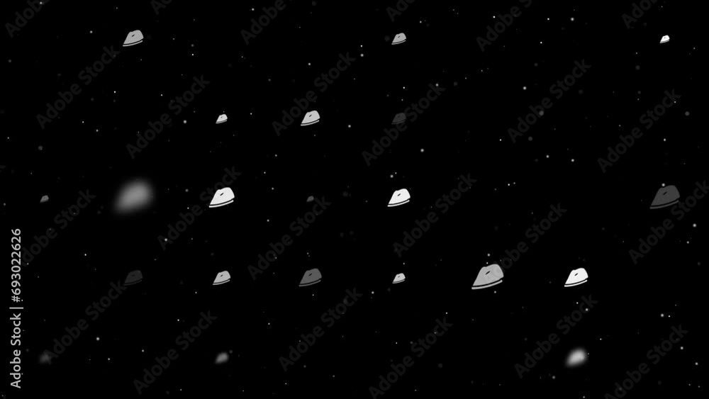 Poster template animation of evenly spaced iron symbols of different sizes and opacity. animation of transp