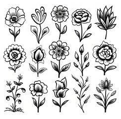 set of black and white flowers ai generative