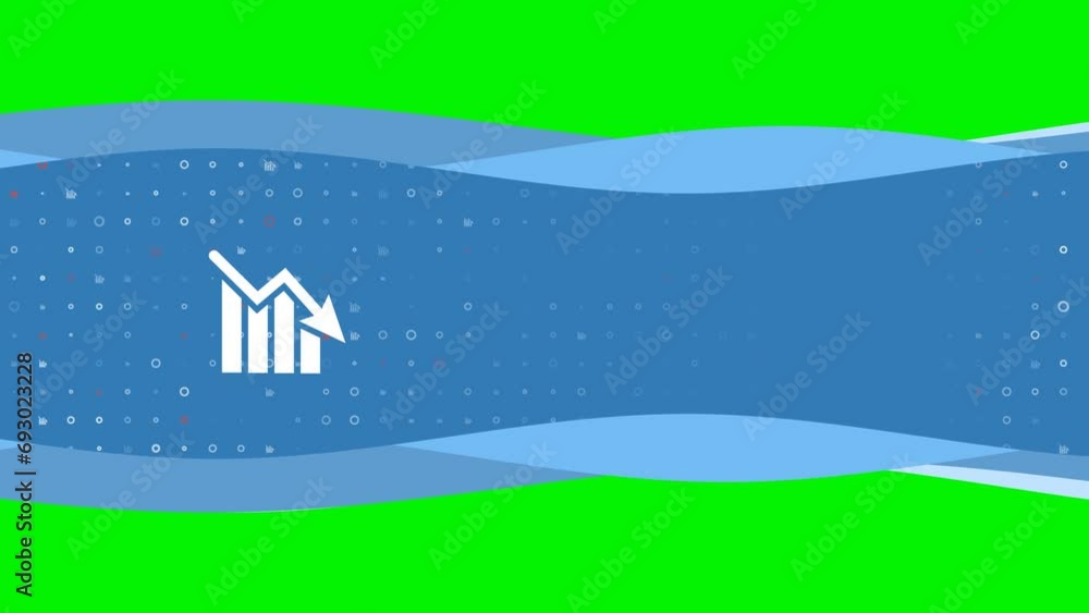 Aufkleber animation of blue banner waves movement with white chart down symbol on the left. on the background 