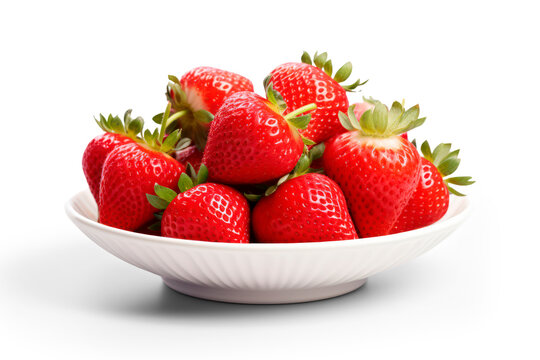 bowl with ripe strawberries isolated on transparent background, png file