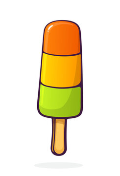 Fruit ice lolly on stick. Vector illustration. Hand Drawn Cartoon illustration with outline. Design element isolated on white background