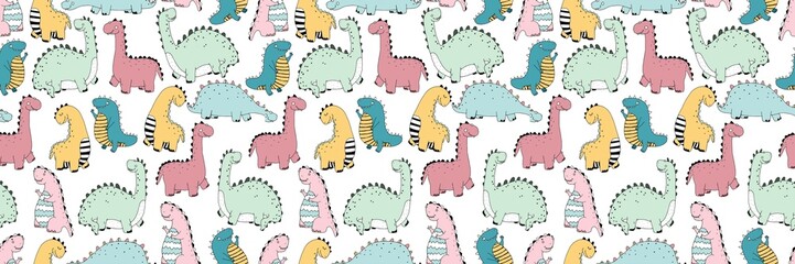 Cute dinosaur pattern background on white background