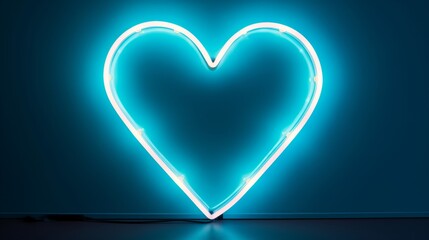 Happy Valentine, Valentine's Day concept -  Empty neon lights heart shape frame design element. Geometric glow outline shape or laser glowing lines. Abstract blue background with place for text