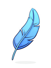 Bird feather. Hand Drawn Cartoon illustration with outline. Vector illustration. Design element isolated on white background