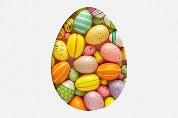 Egg shape cut in the white paper with different colorful Easter eggs. Minimal spring holidays concept.