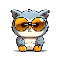 Little cute owl wearing sunglasses.