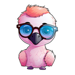 Little cute flamingo wearing sunglasses.