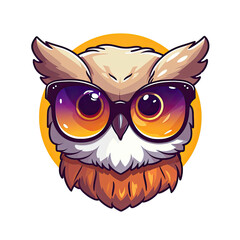 Little cute owl wearing sunglasses.