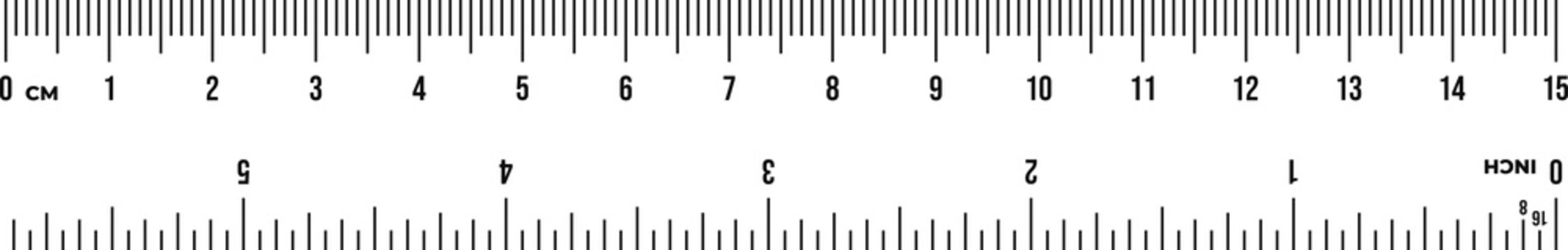 Ruler scale 15 cm and 5 inches. Centimeter and inch scale for measuring