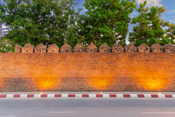 Chiangmai Chiang mai old city brick wall. the castle wall was built to protect the city surrounded...