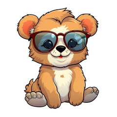 Naklejka premium Little cute lion wearing sunglasses.